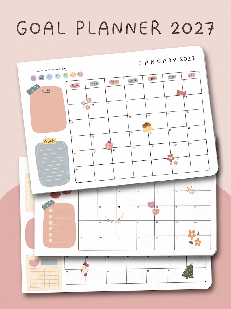 Cute 2027 Annual Goal Planner - A4 Size